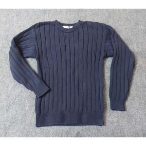 Cape Isle Knitters Sweater‎ Men Large Blue Thick Ribbed Cotton Vtg Pullover